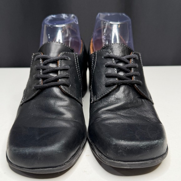 Vtg Y2K Naturalizer Oxford Shoes 9 Black Leather Lace Up Chunky Heel Square Toe - Picture 4 of 11